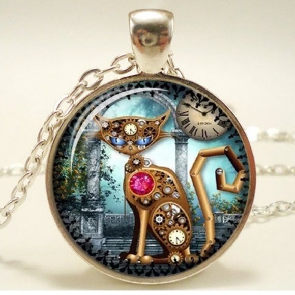 steampunk Robot cat necklace NWOT - Picture 1 of 7